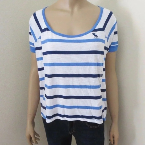 NWT Abercrombie Top Shirt Size Small Striped Blue - Picture 1 of 4